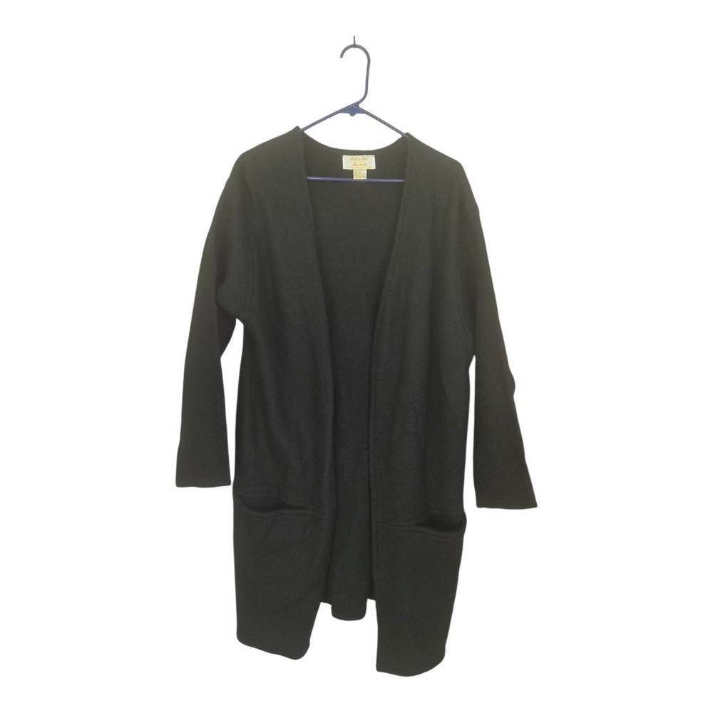 Vintage Tally-Ho Hong Kong 100% Wool Black Long Cardigan Sweater M Quiet Luxury